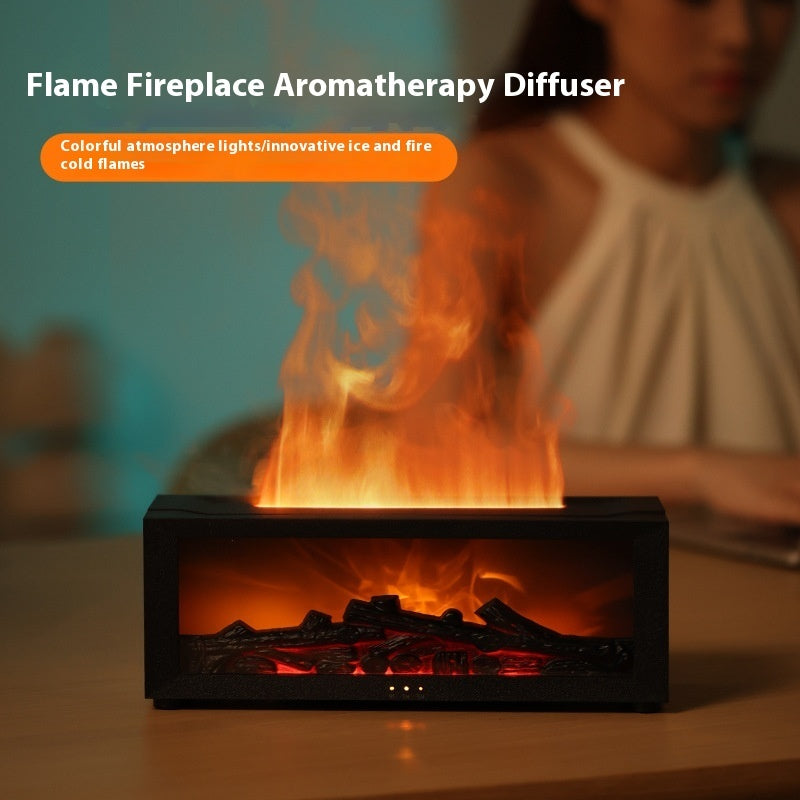Flame fireplace aromatherapy diffuser with flames on a blurred background