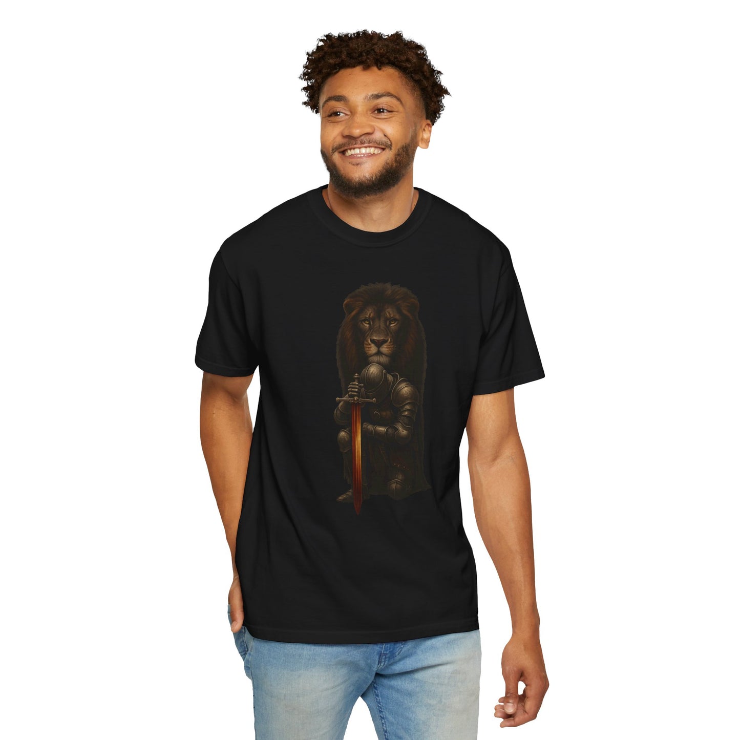 Lion Warrior T-Shirt - Medieval Knight Lion Design - Epic Fantasy Unisex Tee