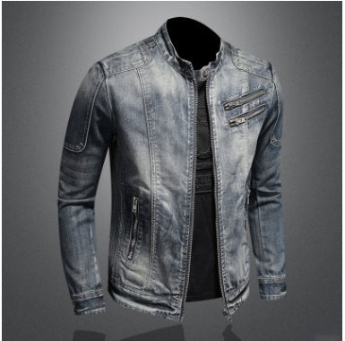 Denim jacket on a gray background