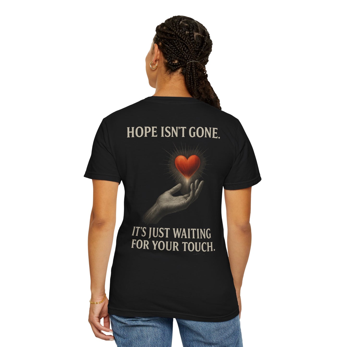 "Your Heart Is Safe Here" – Unisex Faith T-Shirt with Heart & Hands Illustration