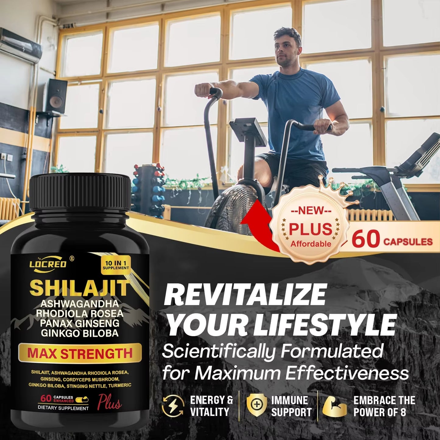 Shilajit + Ashwagandha Max Strength Capsules – 10-in-1 Energy & Testosterone Booster (60 Caps)