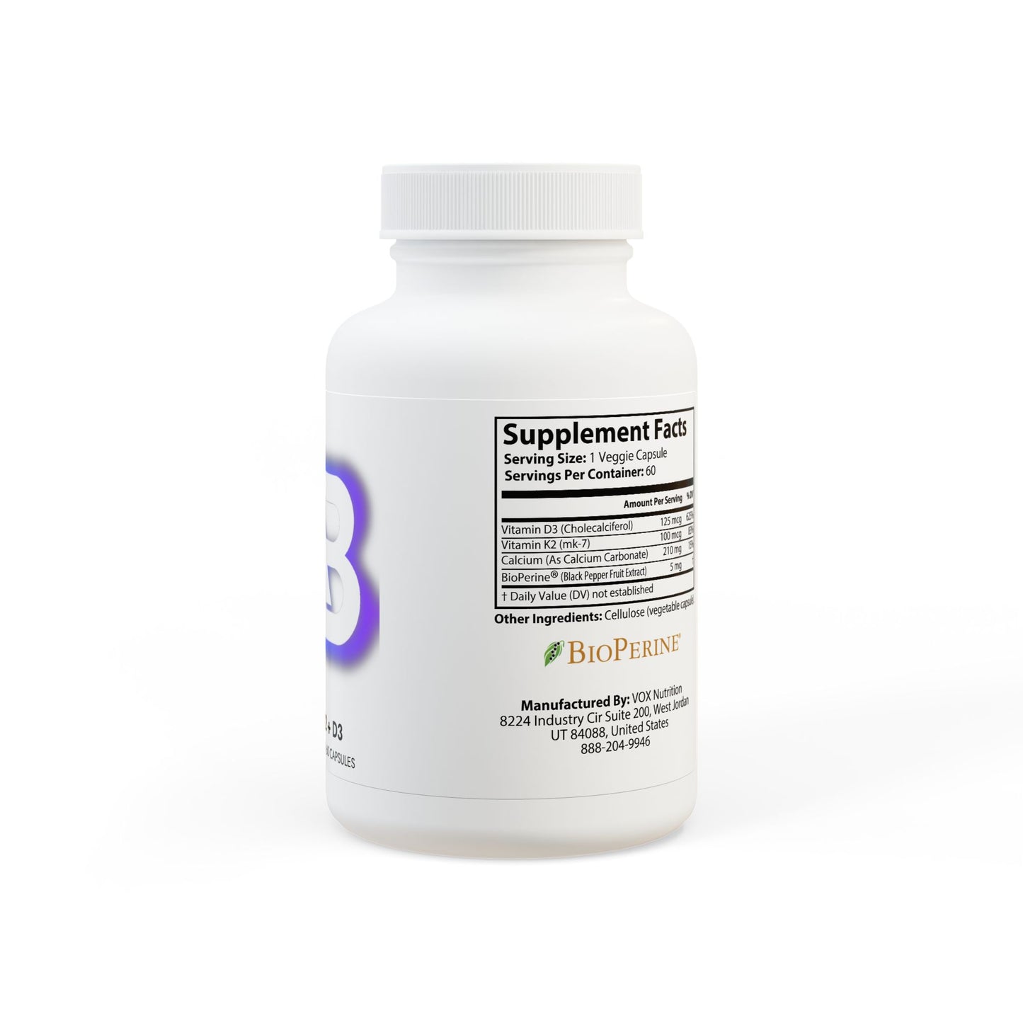 Supplement bottle with label on a white background