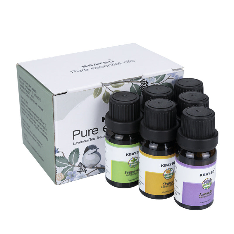 Set of Kraygo pure essential oil bottles with a branded box on a white background