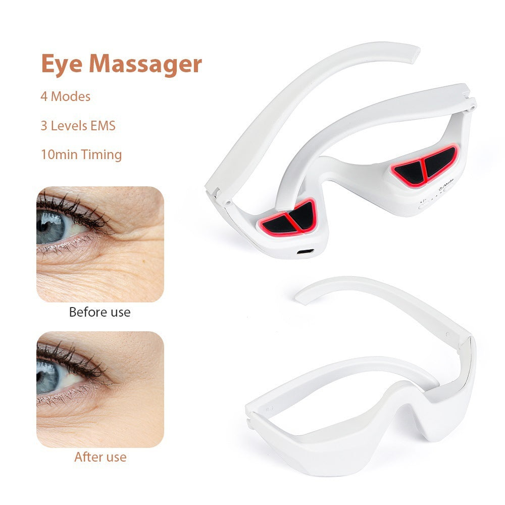 Eye massager with before and after use images on a white background