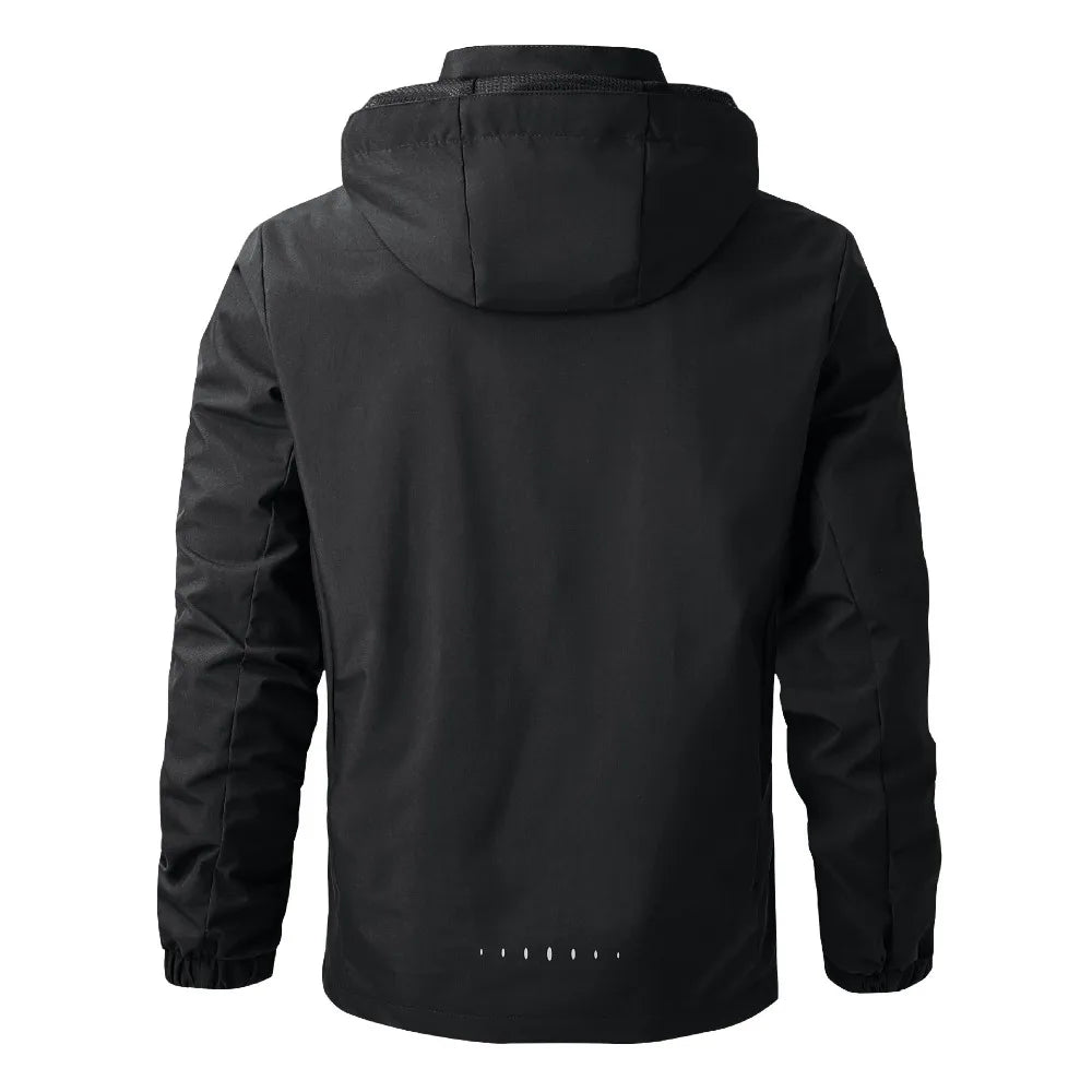 Black jacket with a hood on a white background