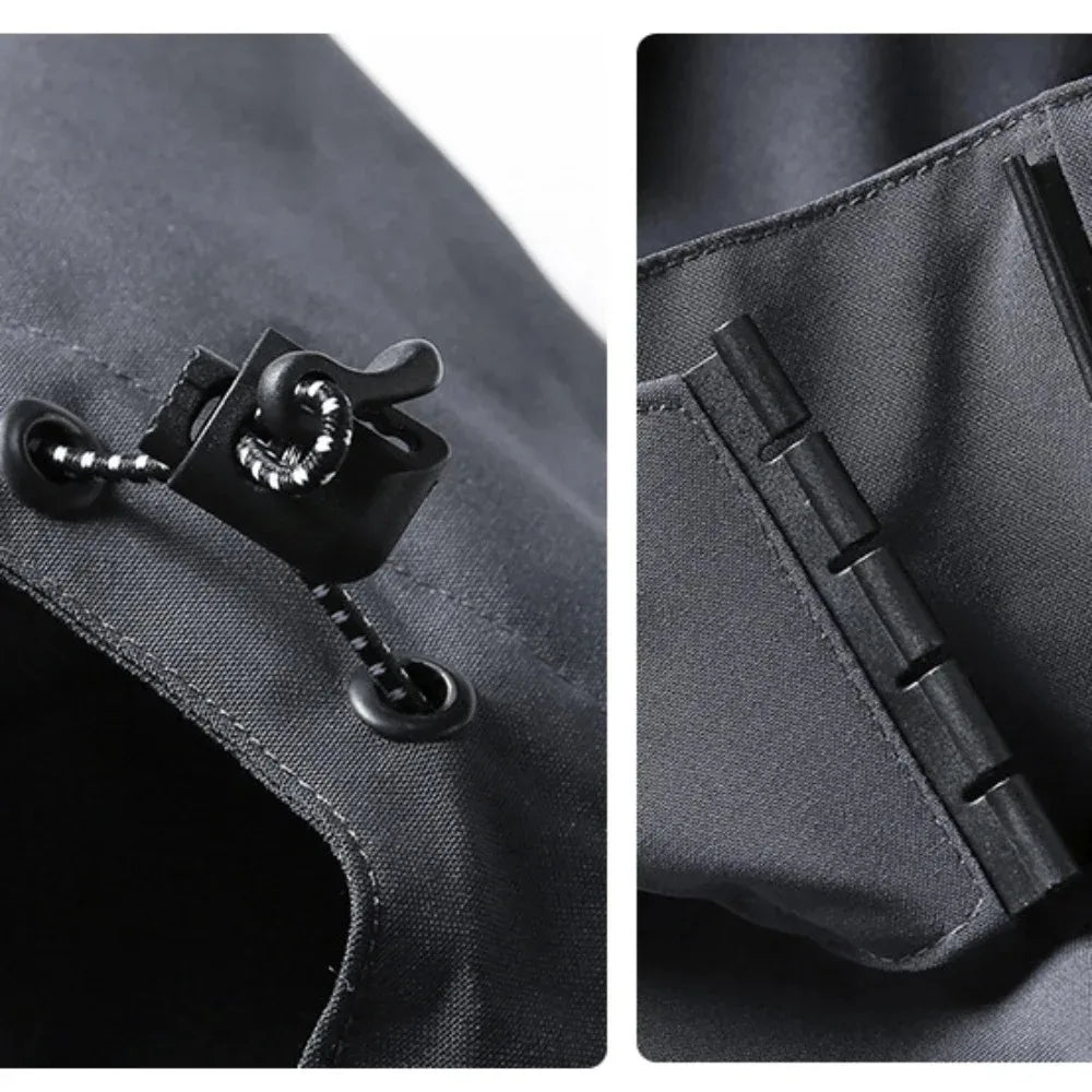 Close-up of a black zipper mechanism on a dark fabric background