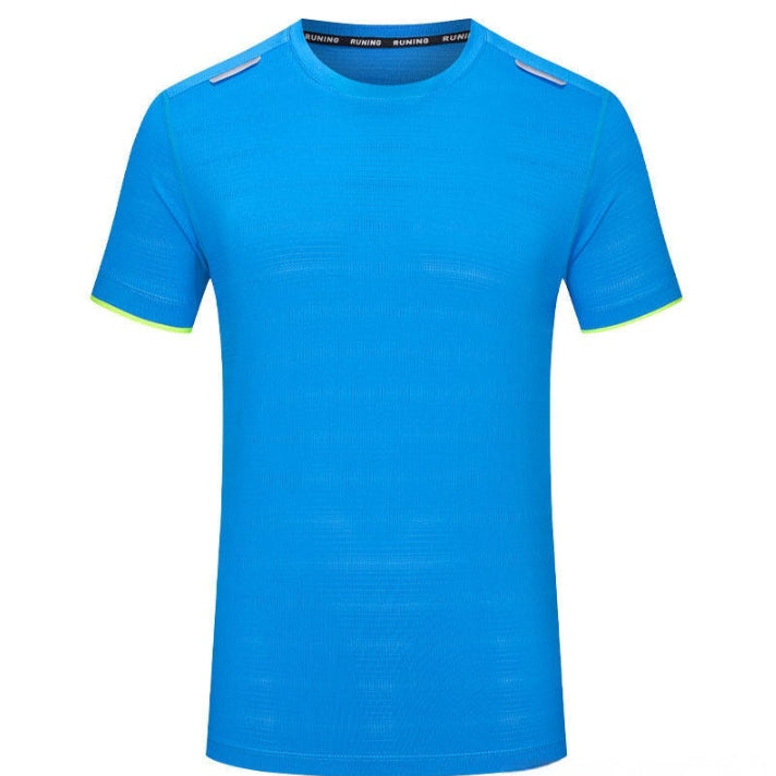 Blue t-shirt with white accents on a white background