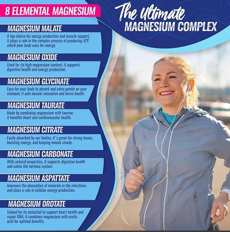 Advertisement for magnesium supplements with a woman running outdoors.