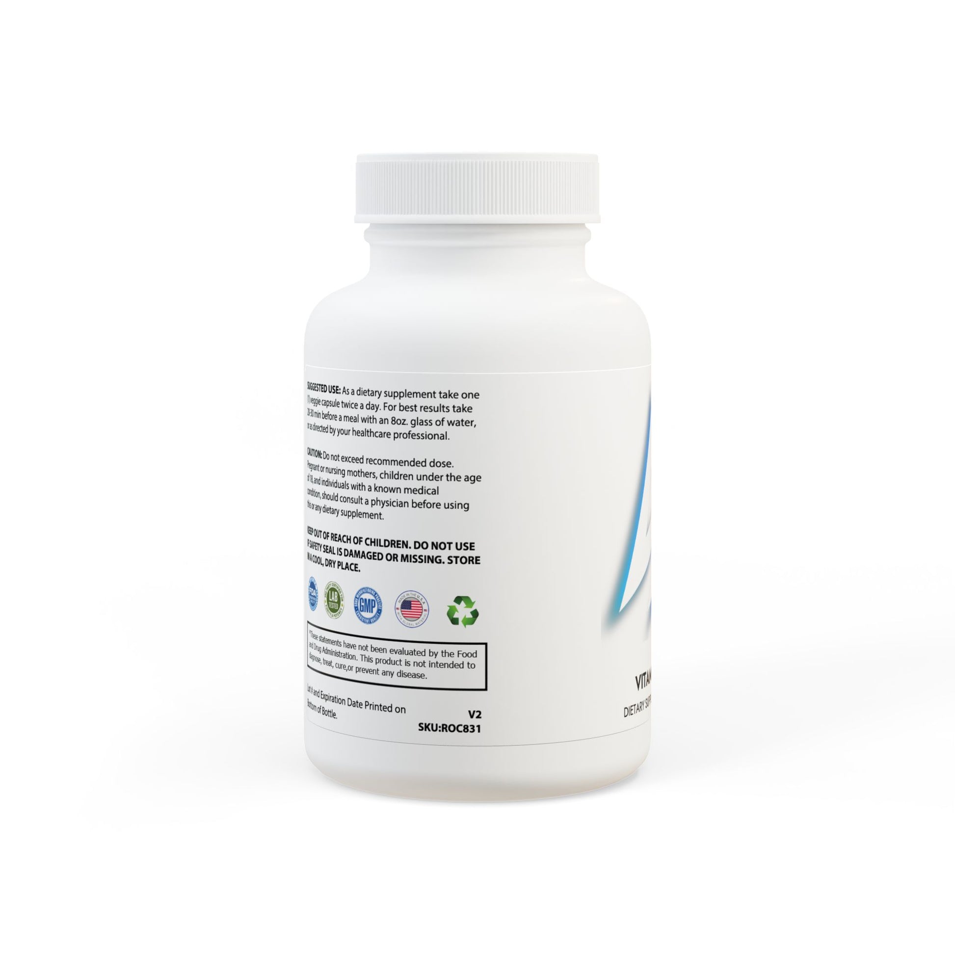 Supplement bottle with label on a white background